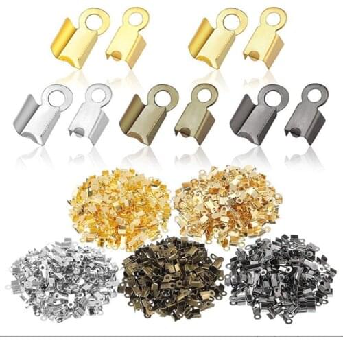 200pcs/lot Cove Clasps Cord End Caps String Ribbon Leather Clip Tip Fold Crimp Bead Connectors For Jewelry Making DIY Supplies