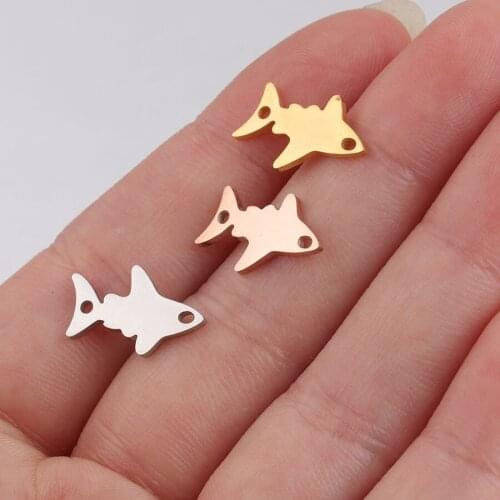 Mirror Stainless Steel Shark Charms for Jewelry Making Bracelet DIY Fish Pendant Connector for Jewelry Accessories 10pcs/lot