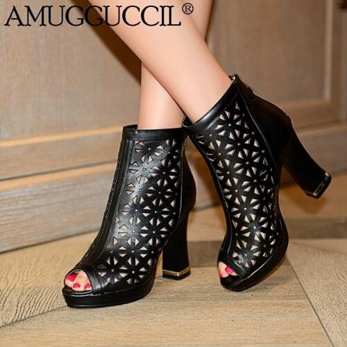 2020 New Plus Big Size 32-44 Black Apricot Blue Zip Fashion Sexy High Heel Platform Female Lady Sandals Women Summer Boots X1959