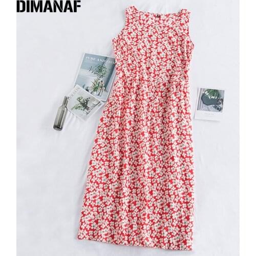 DIMANAF Plus Size Summer Women Dress Print Floral Sleeveless Sundress Beach Cotton Elegant Lady Vestidos Casual Loose Clothing