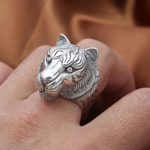925 Sterling Silver thai Men punk retro tiger ring rings jewelry A4672