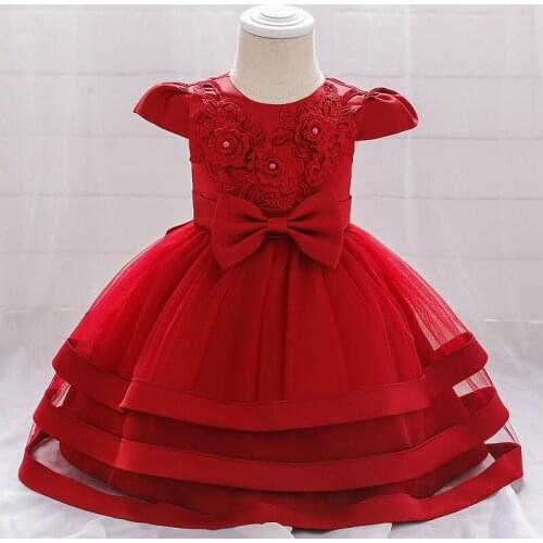 1 Year Baby Girl Birthday Dress 3D flower embroidery tutu Girl Princess Dress for Girls Elegant Party Wedding Baptism Dresses