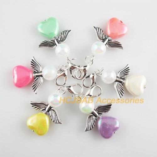 12 New 20.5x28mm Angel Charms Mixed Heart Acrylic Tibetan Silver Plated Retro With Lobster Claw Clasps