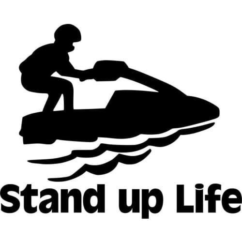 17.8CM*14.2CM Stand Up Jet Ski Sticker Jetski Standup Propeller Car Styling Reflective Funny Car Sticker Black/Sliver C8-1380