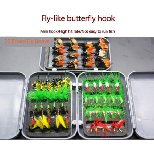 RQNQ 20pcs New Boxed Bionic Fly Hook Hand-tied Portable Fishing Bait Kit Used For Trout Freshwater And Saltwater Outdoor Fishing