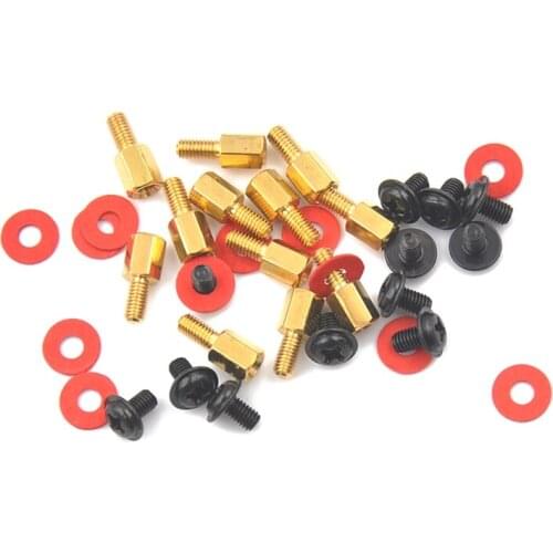 20x Screw+20x Motherboard Riser +20x Washer) 6.5mm 6-32-M3 Computer Golden Motherboard Riser+Screws + Red Washers