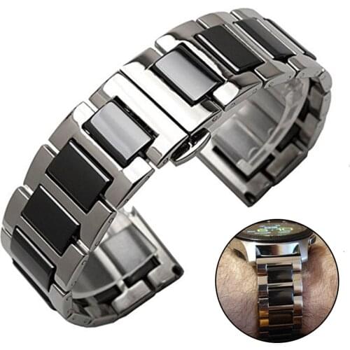 22mm/20mm Stainless Steel with Ceramic Bracelet Strap for Samsung Galaxy Watch Active2 Band for Samsung Gear S3 Classic/Frontier