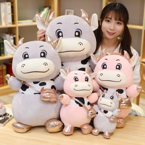 23/40/50CM Simulation Milk Cow Plush Toys Soft Stuffed Cartoon Animal Cattle With Bag Dolls Home Decor For Children Gifts