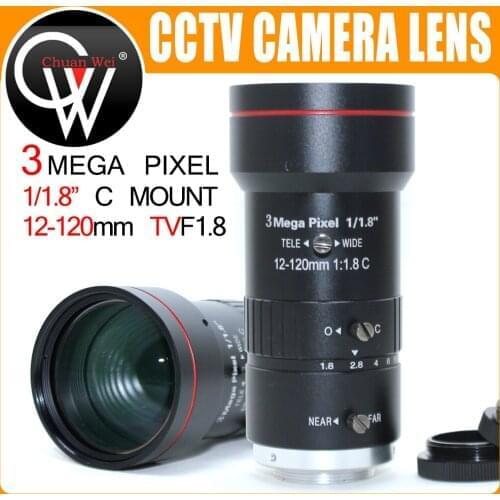 3.0Megapixel 12-120mm HD CCTV lens F1.8 manual Iris Varifocal C mount lens Low Distortion FA lens for IP Camera lens