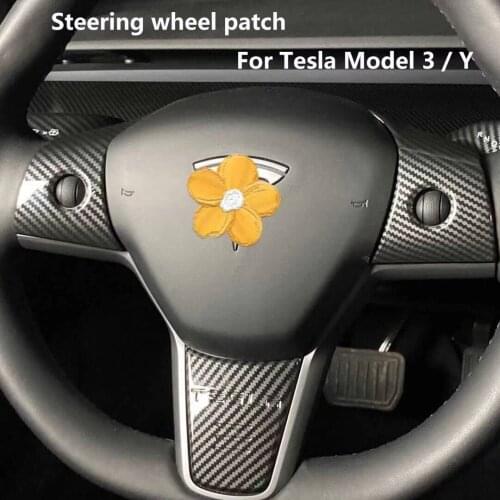 3pcs Sparkle Carbon fiber Model Y Steering wheel patch decoration For Tesla Model 3 Interior Modified accessories