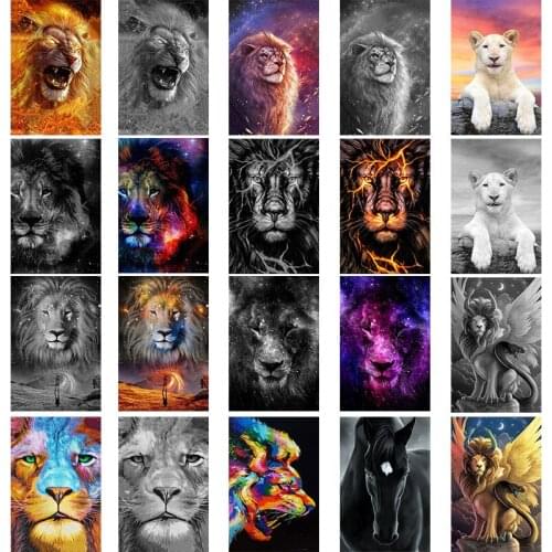 5D DIY Lion Diamond Painting Black White Animal Colorful Mosaic Art Home Decor Embroidery Cross Stitch Full Drill Living Room