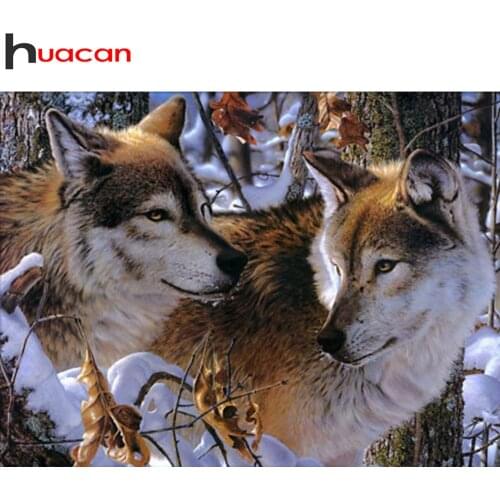 Huacan Diy Diamond Painting Mosaic Wolf Animal Room Decor Square/round Diamond Embroidery Snow Tree Diamond Art