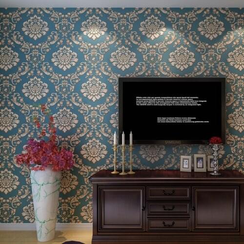 Beibehang Luxury Reliefs 3D Wallpaper blue Damask Floral Wall Paper Living Room Bedroom Wallpaper For Walls 3D Papel De Parede