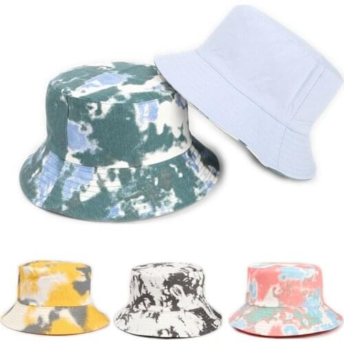 Tie-dye Print Double-sided Fisherman Hat Womens Outdoor Sun Hat Bucket Hats All-match Tide Hat Cotton Panama Caps Men Casquette