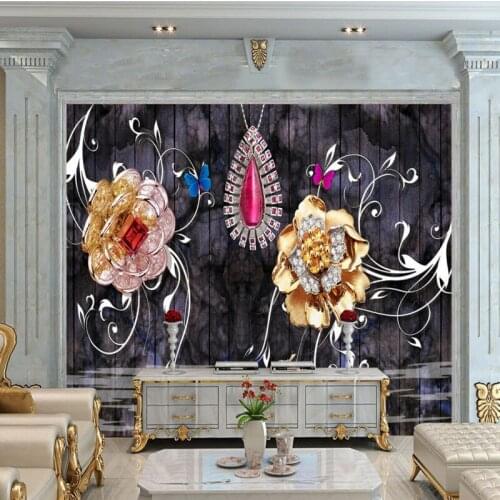 Photo wallpaper 3D luxury gold jewelry flowers Mediterranean TV wall wallpaper lobby custom living room office mural