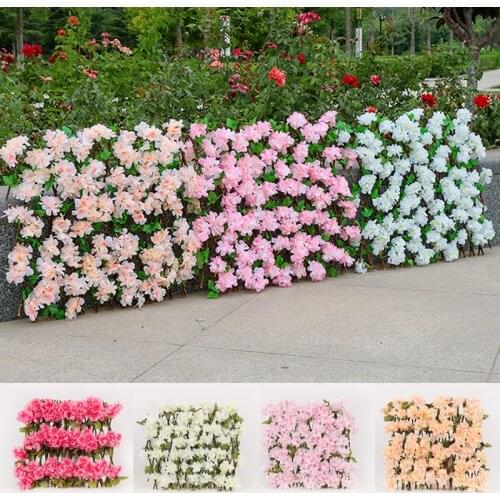 Simulation Fence Retractable Willow Wood Sakura Fence Interior Decoration Wooden Fence Courtyard Fence Wedding Decor Garden Tool