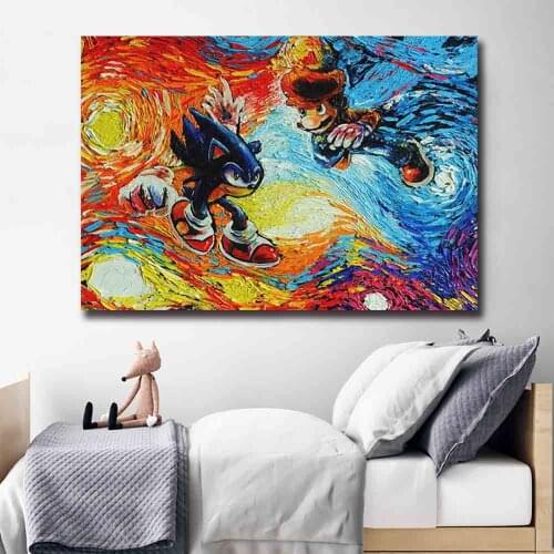 Canvas Painting HD Printed Sonics the Hedgehogs and Super Marios Poster Van Gogh Wall Art Home Decoration Game Modular Picture