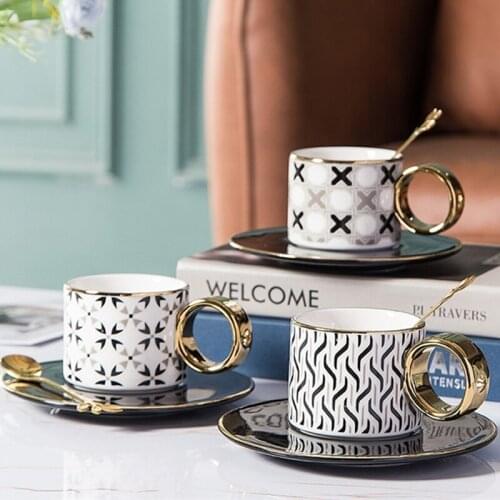 Northern Wind Coffee Mugs With Saucer Spoon Household Water Tea Cups Creative Coffeeware