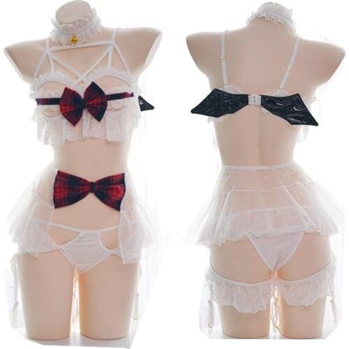 Little Demon Sexy Lace Mesh Womens Devil Cosplay Costumes Bandage Lingerie Set Lolita Anime Bikini with Wings Drop Ship