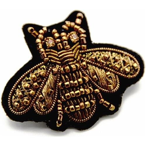 Maxsin 1 Pcs High Quality Handmade Embroidered Indian-Silk Rhinestone Bee Brooch Garment Accessories Pin Decorative Patch DIY