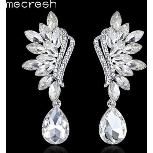 Mecresh Black Teardrop Crystal Big Dangle Earrings 2018 Statement Flower Shape Bride Earrings for Wedding Party MEH1043