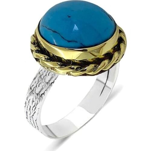 Midyat Silve Round Firüze Stone Wrap Silver Adjustable Rings for Women