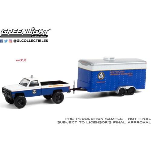 GreenLight 1:64 1987 Chevrolet M1008 SEMO w Trailer NEW YORK STATE car models toys gift Collect die-casting alloy