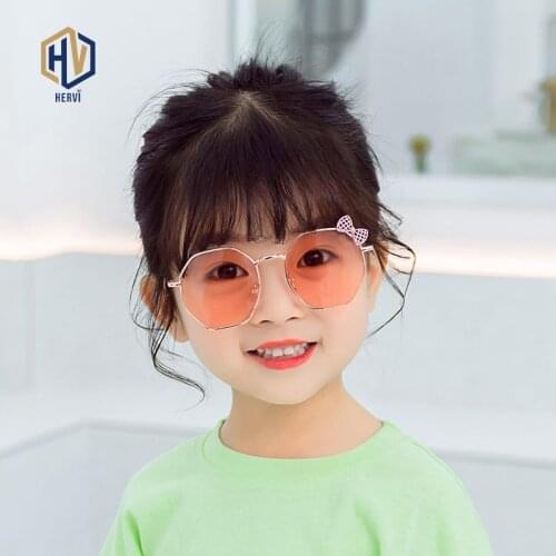 Girl Fashion Sunglasses Bow Metal Sunglasses Child Polygon Glasses Ocean lens Sun Glasses Child очки