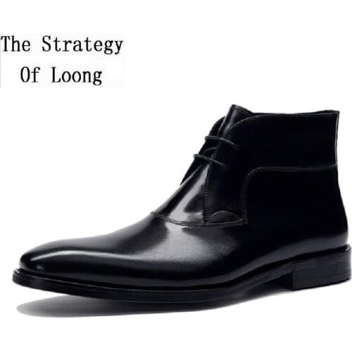 Spring Autumn New British Style Genuine Leather High-top Men Short Equestrian Boots Winter Sewing Male Ankle Business Botas