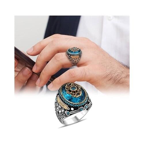 Aqua Blue Cubic Zirconia Is 925 Silver Men 'S Ring