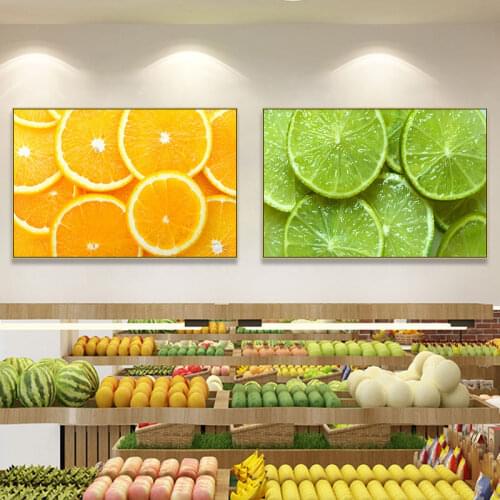 Simple Fruit Shop Fruit Stand Wall Art Background Decoration Painting Summer Refreshing Fruit Lemon Orange Oil Painting Poster