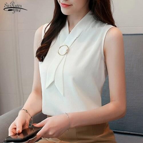 New 2021 Sleeveless Elegant Chiffon Top Vest Summer Solid Casual Fashion Women Blouses White Soft Female Clothing Blusa 0234 40