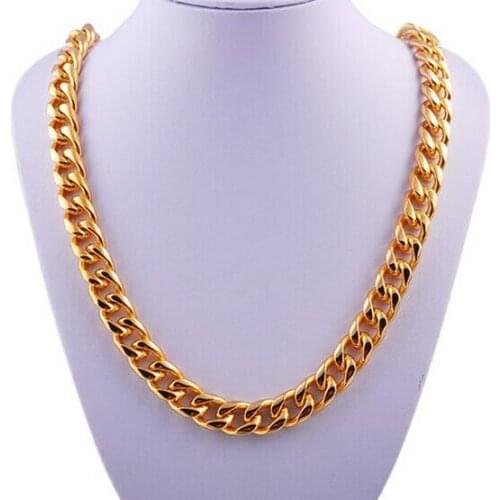New Arrival Gold stainless steel Heavy Curb Link Chain Necklace 13mm 24'' Women Mens Jewelry