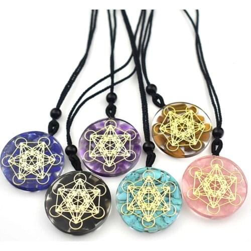Orgonite Pendant Necklace Metatron Cube Resin Pendant Cosmic Healing Crystal Sacred Geometry Chakra Necklace Meditation Jewelry