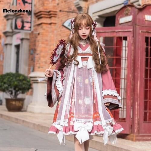 Melonshow Sweet Lolita Dress Plus Size Japanese Style Clothes Victorian Dress Women Pink Kawaii Clothing Vintage Cute Dress Girl