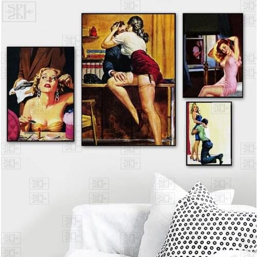 Retro Office Girl Love Wall Art Prints Poster Pictures Pulp Cover Detective Fiction Canvas Painting Bar Cafe Bed Room Home Decor