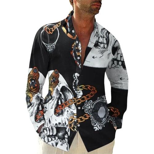 Fashoin Ethnic Printed Button Up Shirts Male Harajuku Gothic Long Sleeve Blouses Top Classic Beach Style Lapels Camicias Chemise