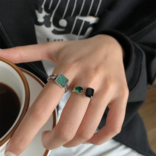925 Sterling Silver Vintage Green Black Stone Rings for Women Thai Silver Color Rings Wedding Gift Luxury Daily Jewelry S-R950