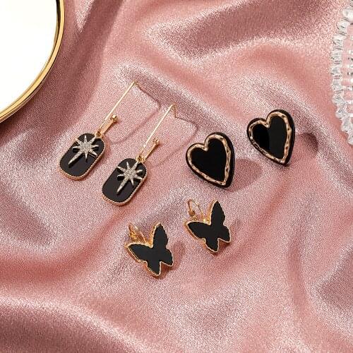 Retro Earrings for Women Black Butterfly Heart Earrings Female Acrylic Temperament Earrings Fashion Earring Party Jewelry