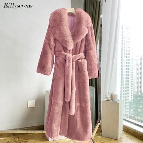 Winter Women High Quality Faux Rabbit Fur Coat Luxury Long Fur Coat Loose Lapel Overcoat Thick Warm Plus Size Female Plush Coats