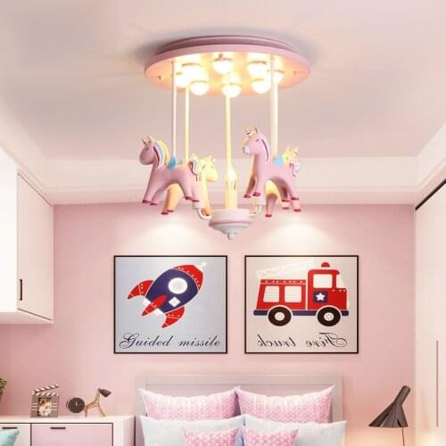 Lovely Princess Resin Pony Pink Ceiling Light Kid Girl Children Room Ceiling Lamp Decoration Bedroom Kindergarten Nursey WJ11