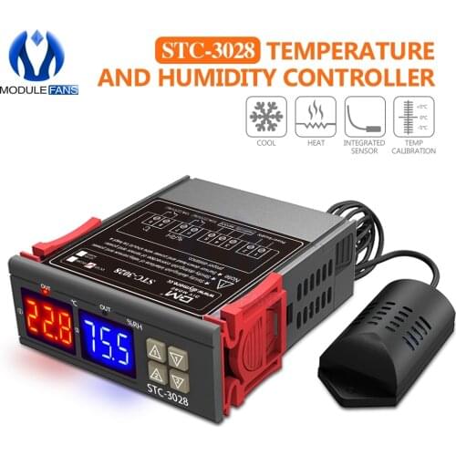 STC-3028 DC 12V 24V AC 110V 220V 10A Dual Digital LED Humidity Temperature Controller Thermometer Thermostat Hygrometer