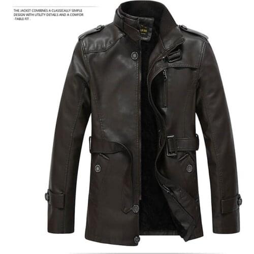 New Plus Cashmere Trench Leather Coat Mens Single Breasted Business Casual Leather Jacket Male Black Long PU Coat Big Size 3XL