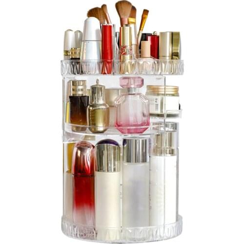360 Degree Rotation Make Up Organizer Box Cosmetic Organizer Transparent Fashion Spin Multi-Function Detachable Acrylic