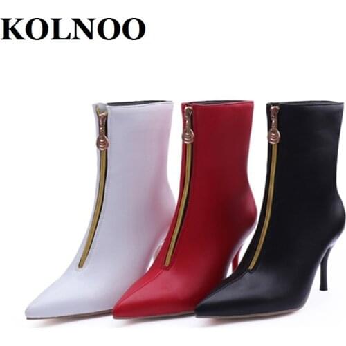 Kolnoo New Hot Sale Handmade Womens High Heels Boots Front-Zipper Pointy Martin Ankle Boots Sexy Evening Fashion Winter Shoes