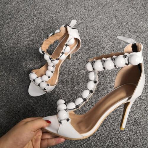 INS hot style T strap balls open toe woman high heel sandal T strap balls white sandal woman real photos custom make large size
