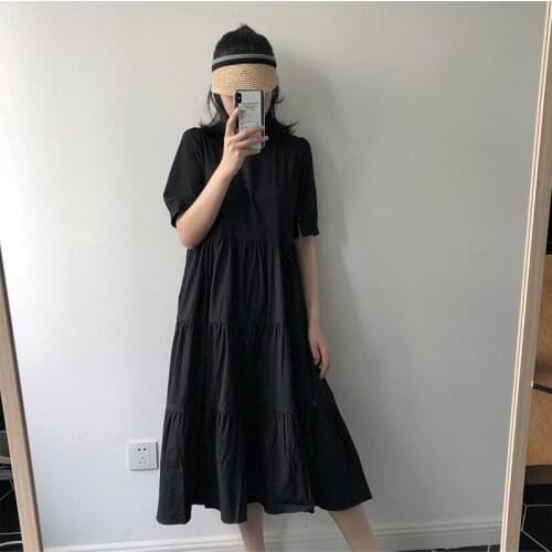 Women Black Bid-long Dress New Arrivals Round Neck Short Sleeve Loose Fit Fashion Tide Spring Autumn 2021 Z313