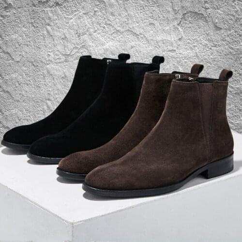 Winter Genuine Leather Warm Suede Boots British Chelsea Boots Fashion Ankle Slip On Boots High Boots Work Shoes Bota Masculina