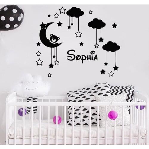 Stars And Moon Personalize Name Wall Art Decal Sticker Home Living Room And Girls Room Decoration Removable A002902