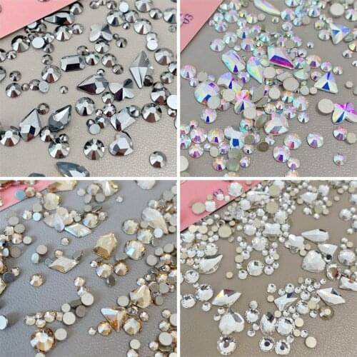 1 Box Glitter 3D Rhinestones AB Flat Back Shiny Stones Nail Art Decorations Mixed Size Nail Gems Crystal Strass Accessories